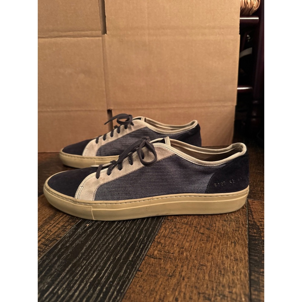 Common Projects Men's Navy Blue Suede Beige Canvas Sneakers Size 42 Made‎ Italy